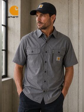 Carhartt Men’s Gray Ripstop Short Sleeve Work Shirt Size Large Utility